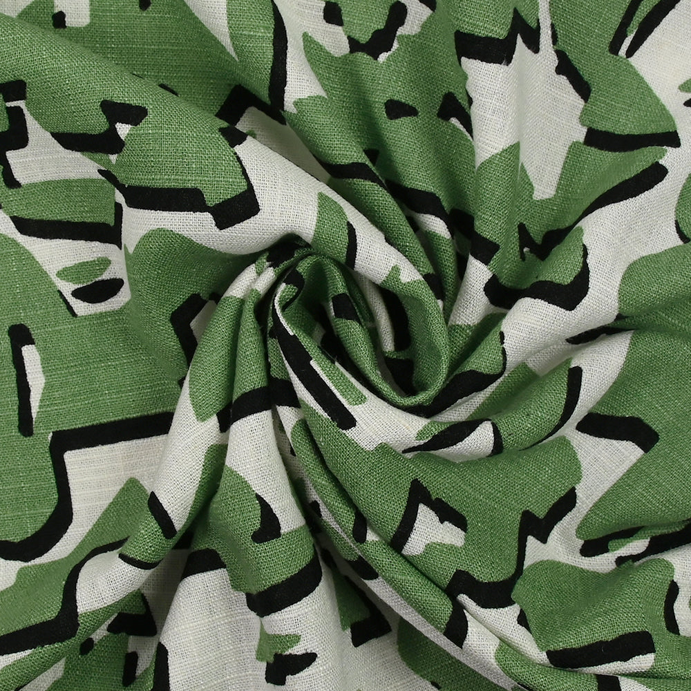 Lin viscose imprimé évasion vert fond blanc - Image 2