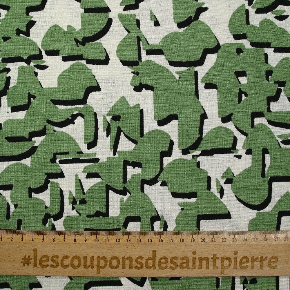 Lin viscose imprimé évasion vert fond blanc - Image 3