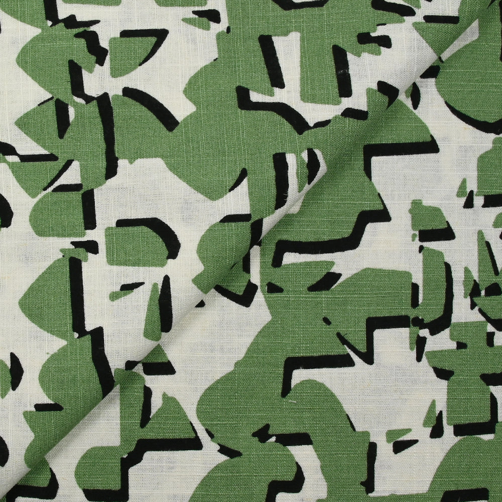 Lin viscose imprimé évasion vert fond blanc - Image 4