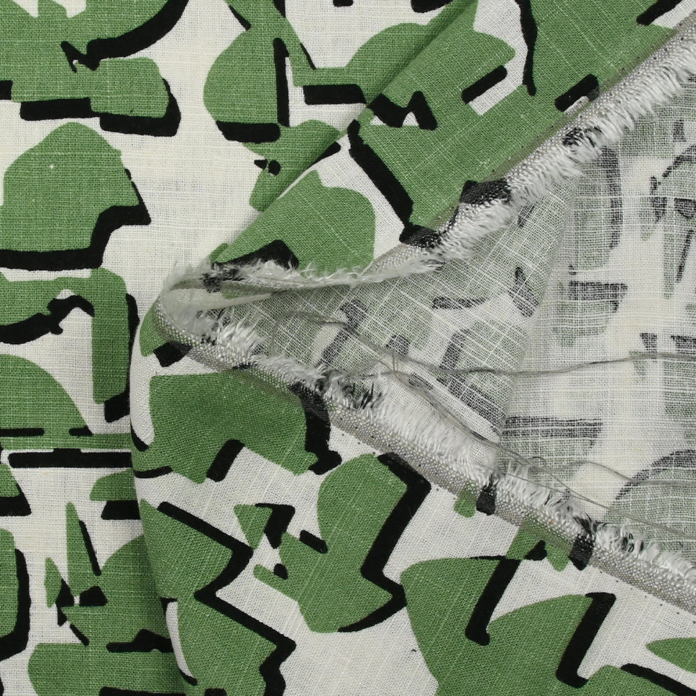 Lin viscose imprimé évasion vert fond blanc - Image 5