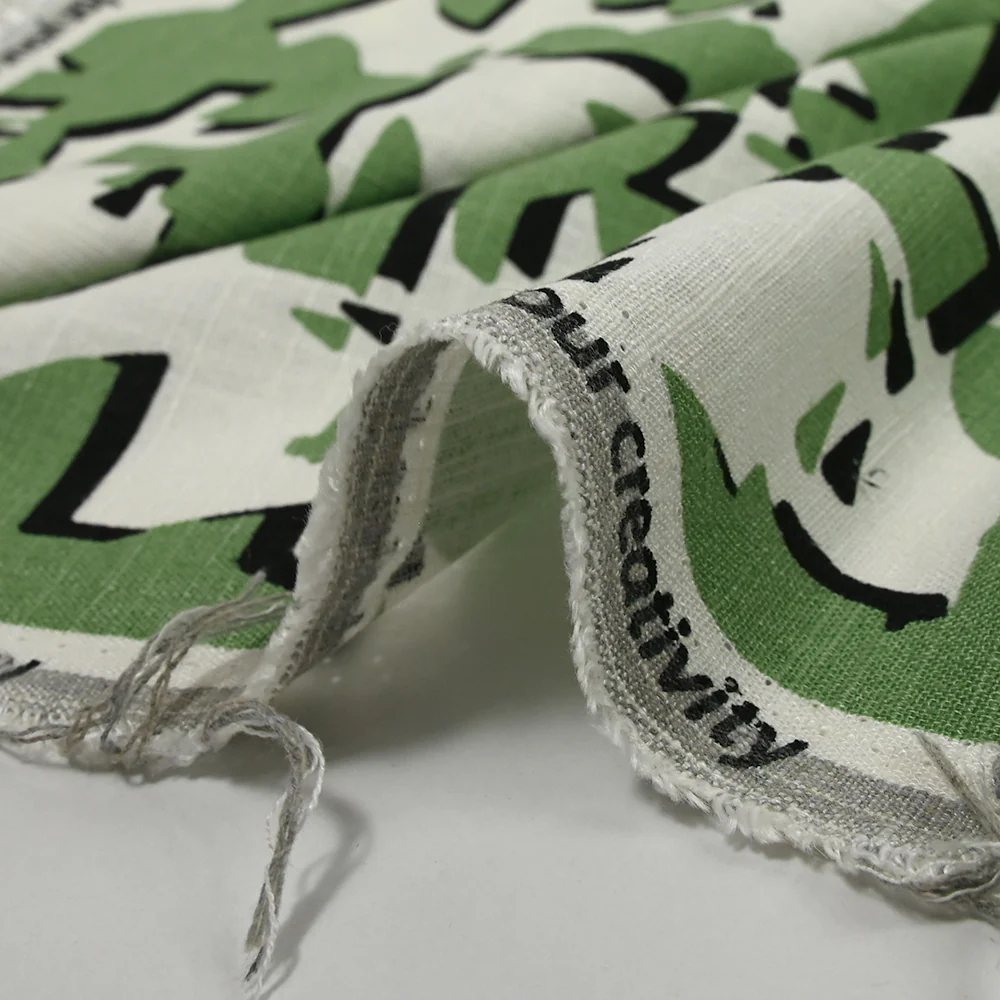 Lin viscose imprimé évasion vert fond blanc - Image 6