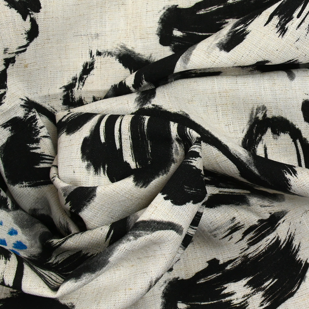 Lin viscose imprimé fleur au pinceau noir fond écru - Image 2