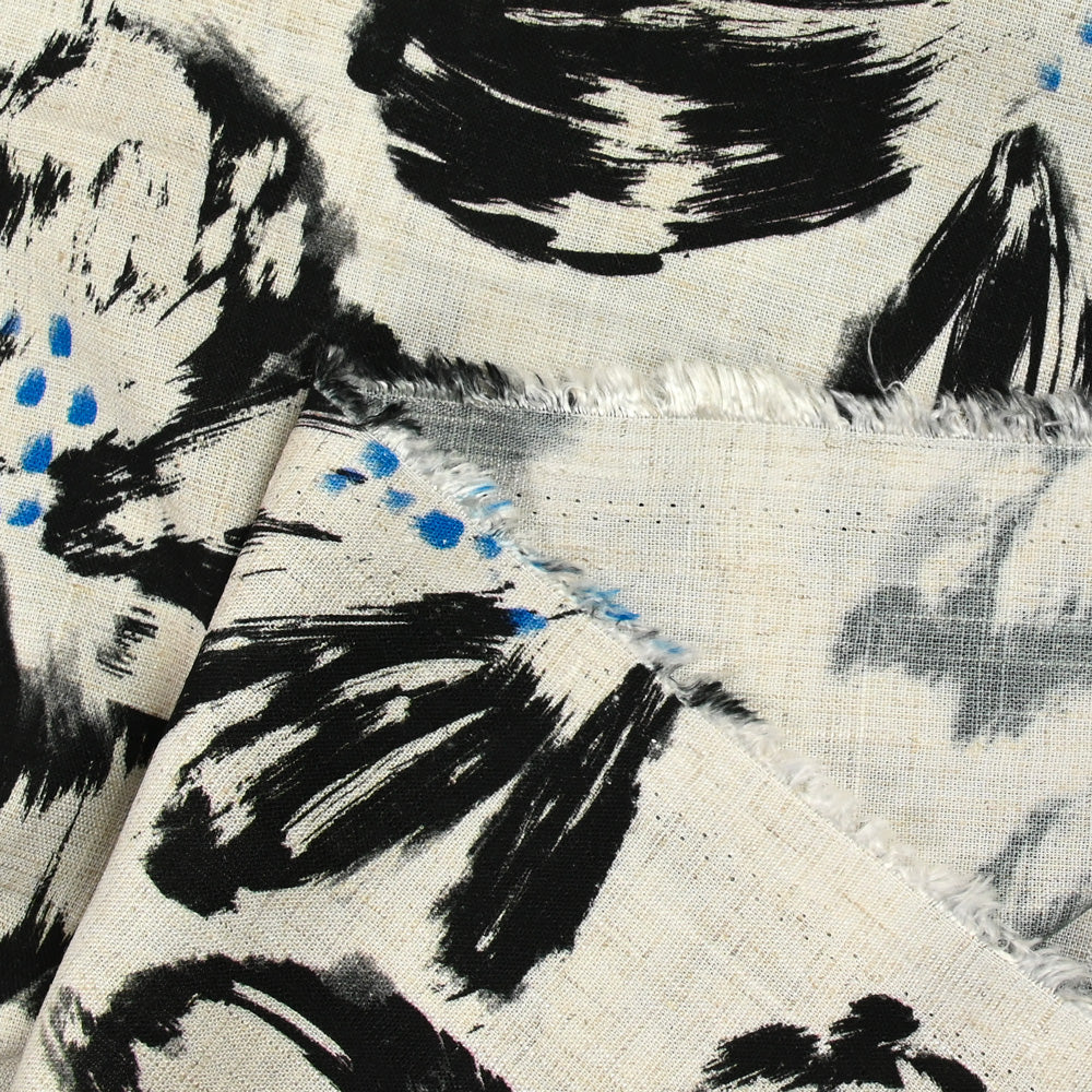 Lin viscose imprimé fleur au pinceau noir fond écru - Image 4