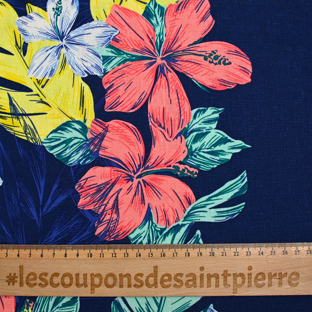Lin viscose imprimé fleurs en base fond marine - Image 3