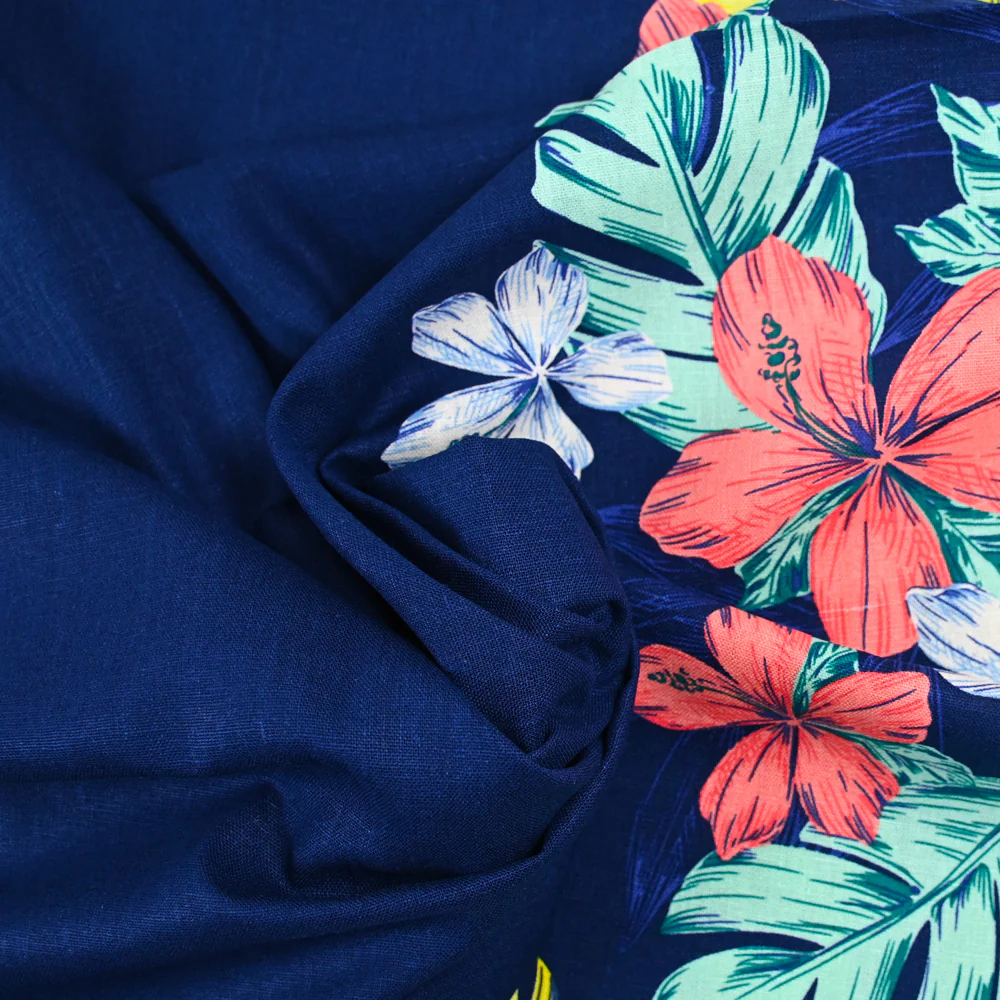 Lin viscose imprimé fleurs en base fond marine - Image 4