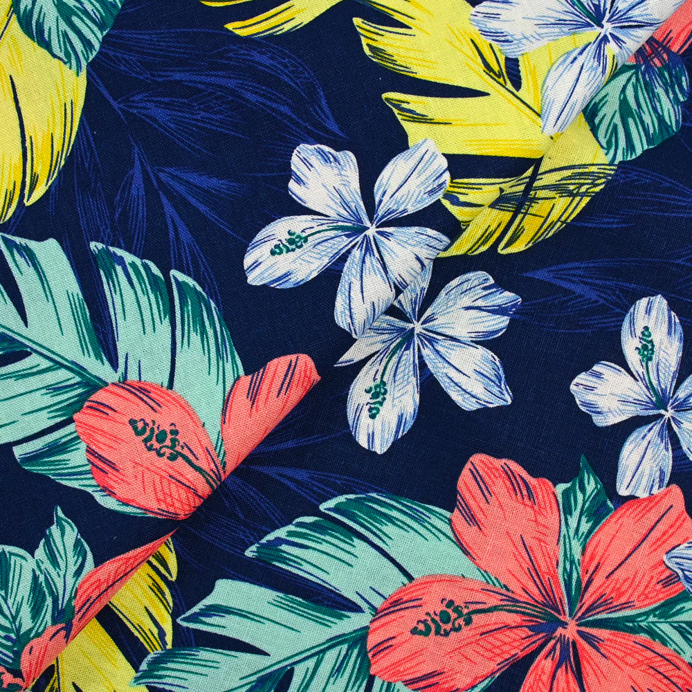 Lin viscose imprimé fleurs en base fond marine - Image 5
