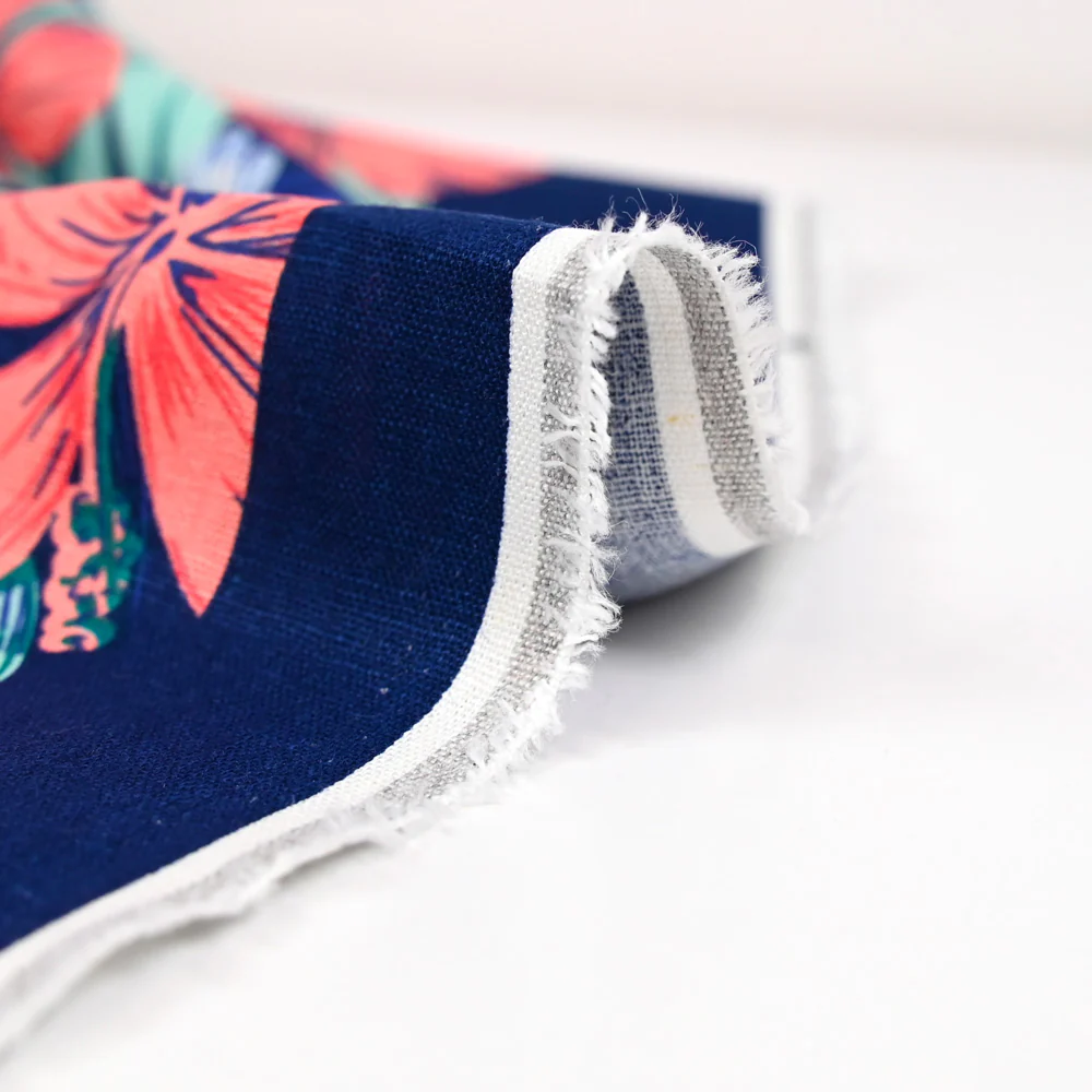 Lin viscose imprimé fleurs en base fond marine - Image 6
