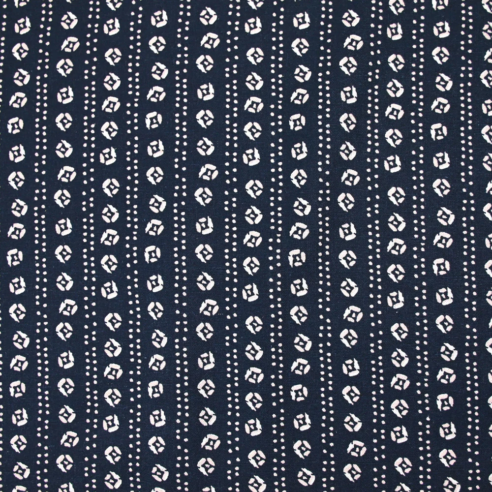 Lin viscose imprimé fleurs et pointillé rayé fond marine