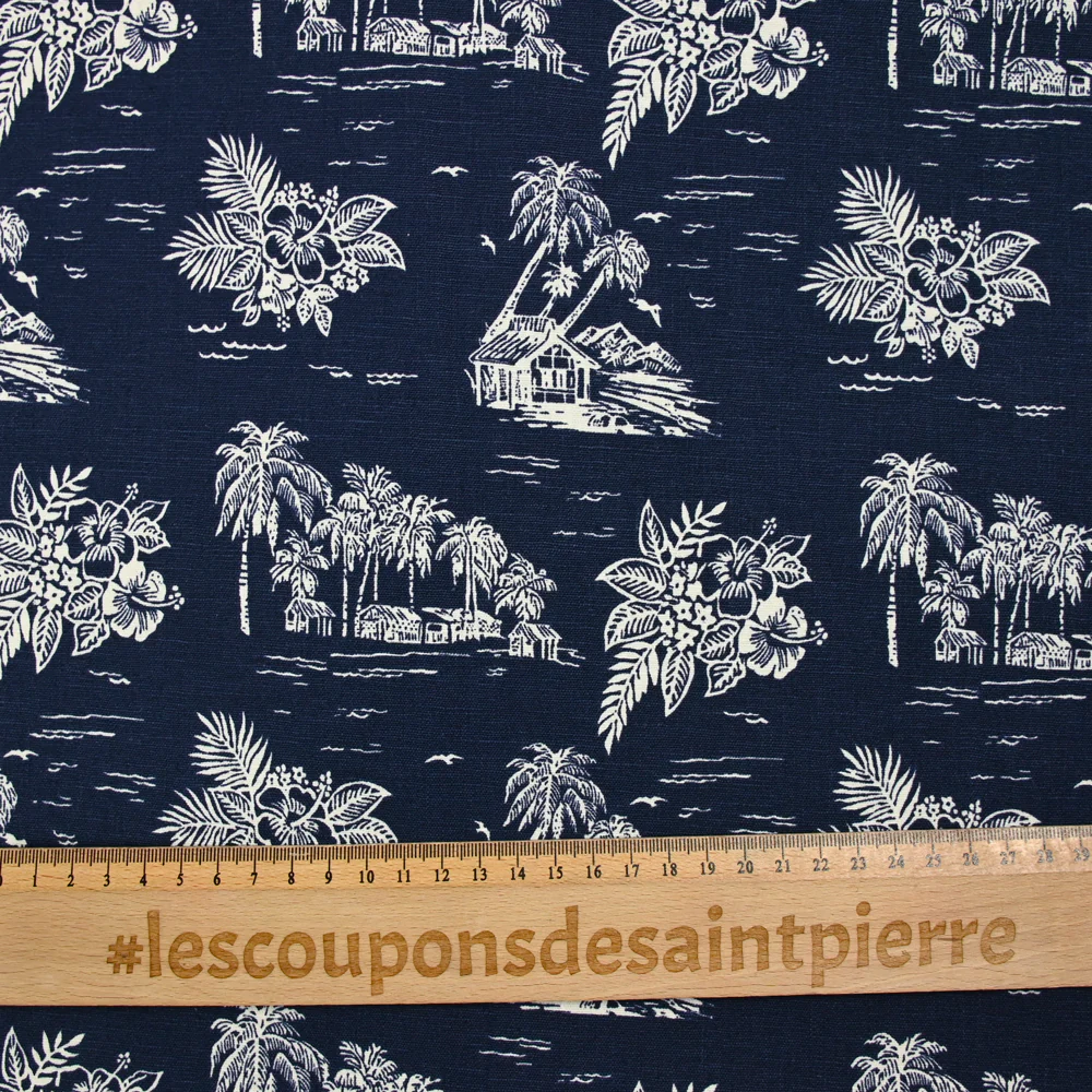 Lin viscose imprimé île déserte fond marine - Image 3