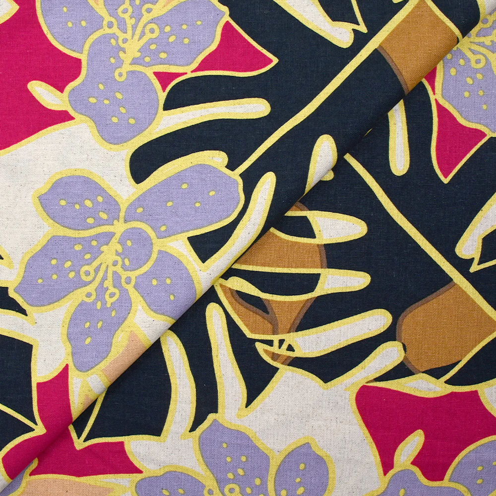 Lin viscose imprimé jardin tropical marine fond naturel - Image 5