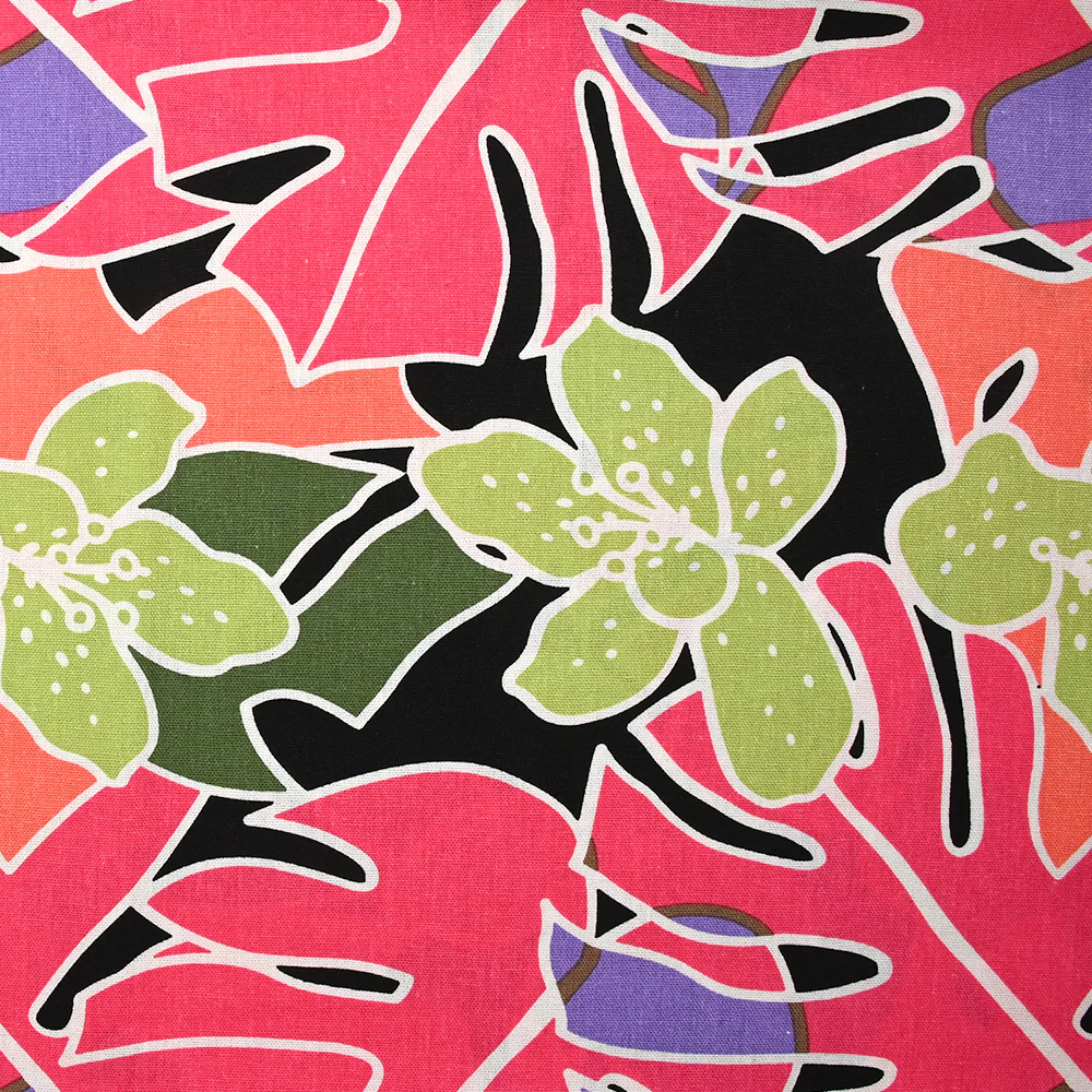 Lin viscose imprimé jardin tropical rose corail fond noir - Image 4