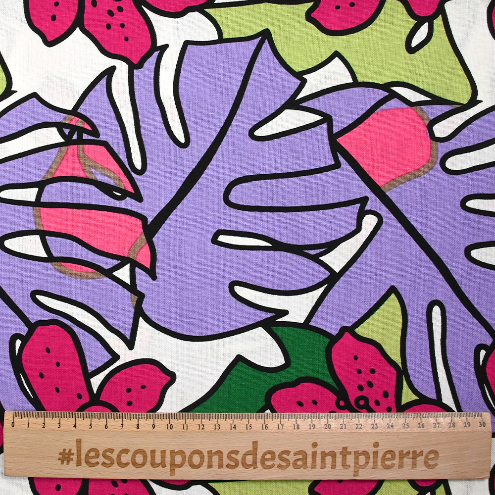 Lin viscose imprimé jardin tropical violet fond blanc - Image 3