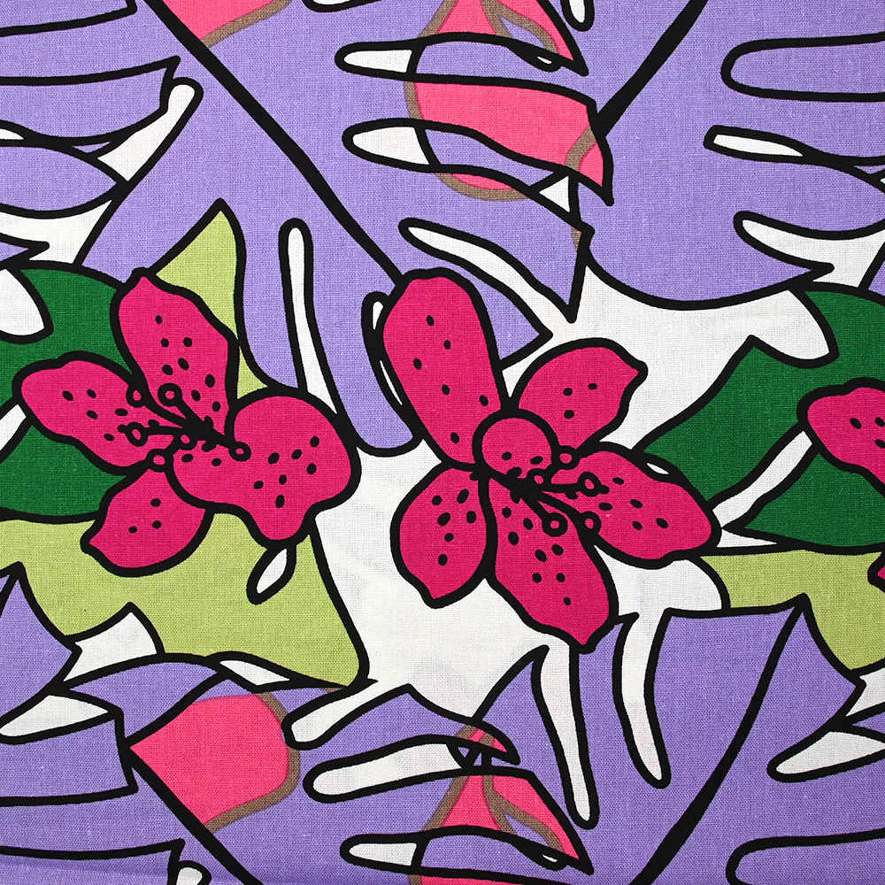 Lin viscose imprimé jardin tropical violet fond blanc - Image 4