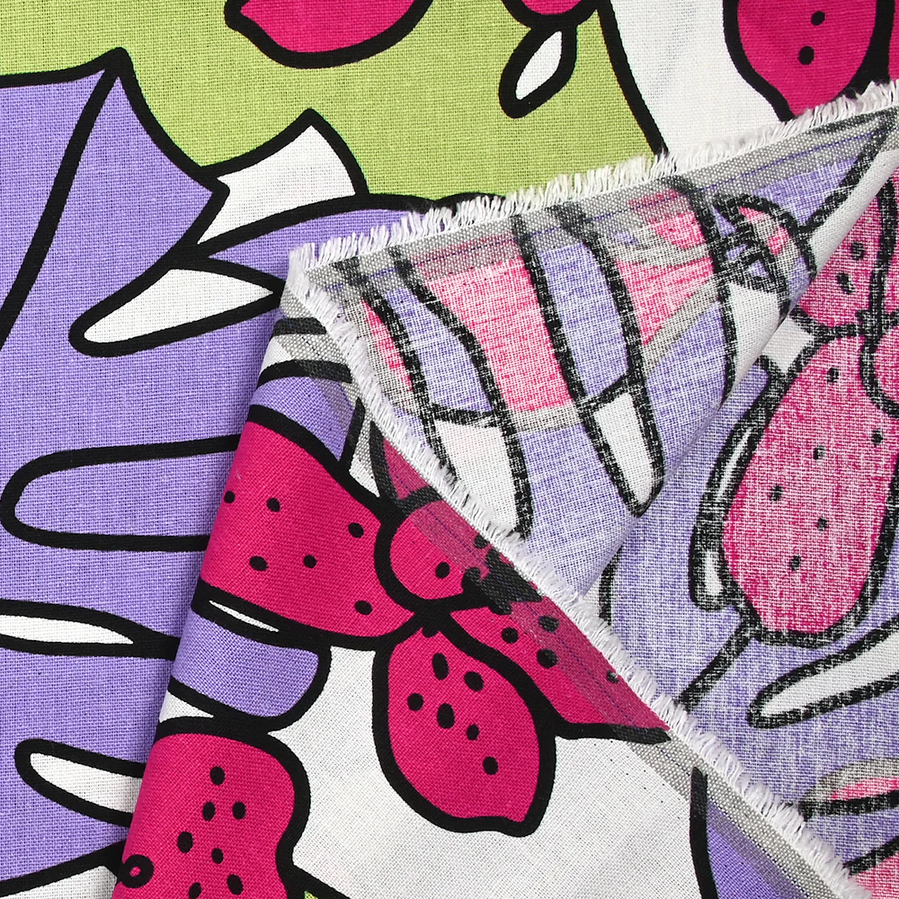 Lin viscose imprimé jardin tropical violet fond blanc - Image 6