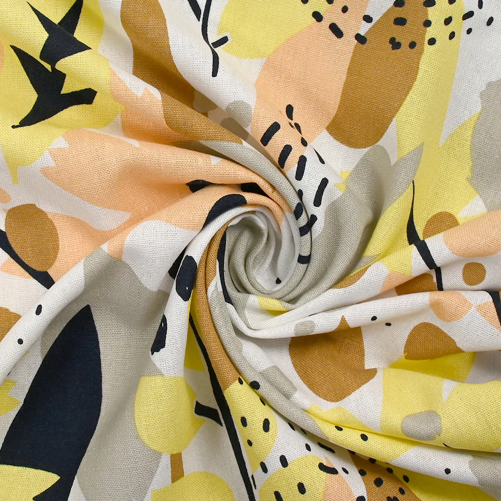 Lin viscose imprimé nature abstraite jaune fond blanc - Image 2