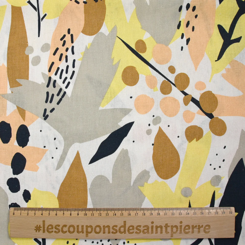 Lin viscose imprimé nature abstraite jaune fond blanc - Image 3