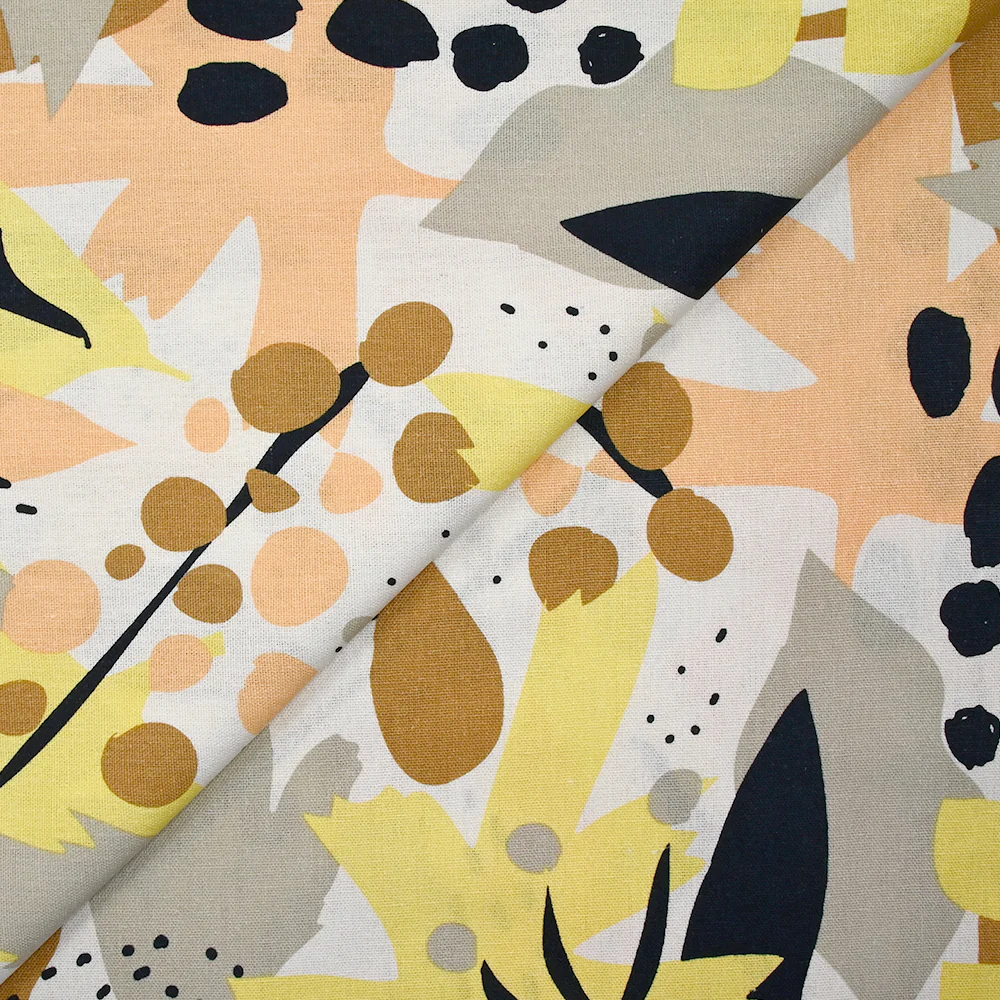 Lin viscose imprimé nature abstraite jaune fond blanc - Image 4