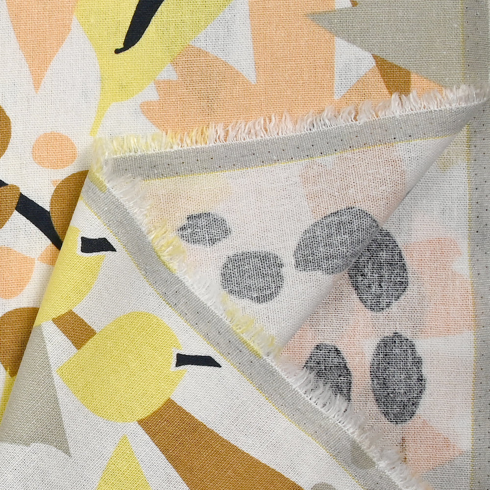Lin viscose imprimé nature abstraite jaune fond blanc - Image 5