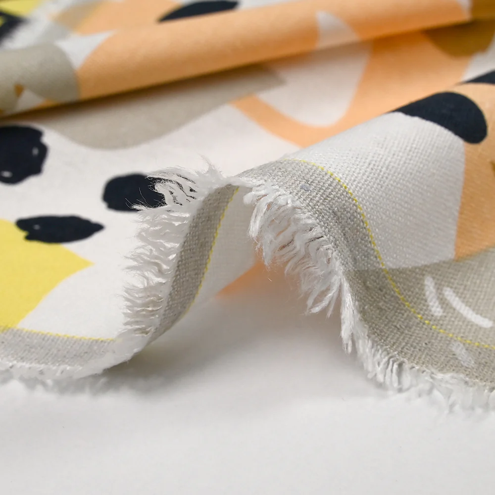 Lin viscose imprimé nature abstraite jaune fond blanc - Image 6