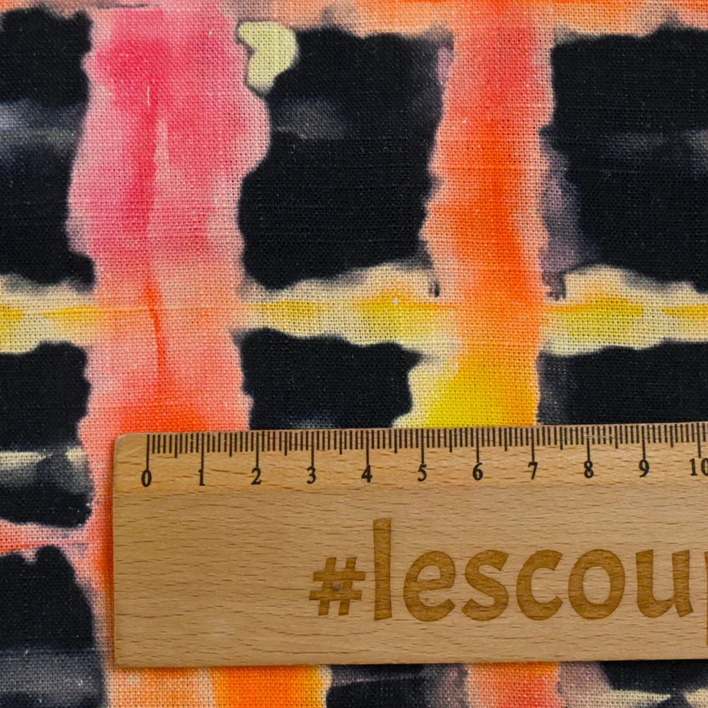 Lin viscose imprimé quadrillage arc-en-ciel fond marine - Image 3