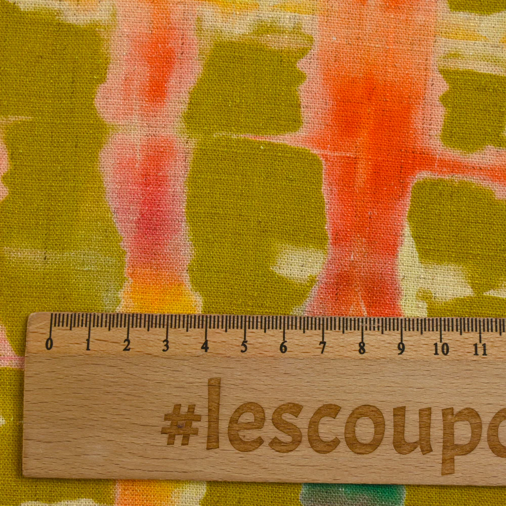 Lin viscose imprimé quadrillage arc-en-ciel fond vert - Image 4