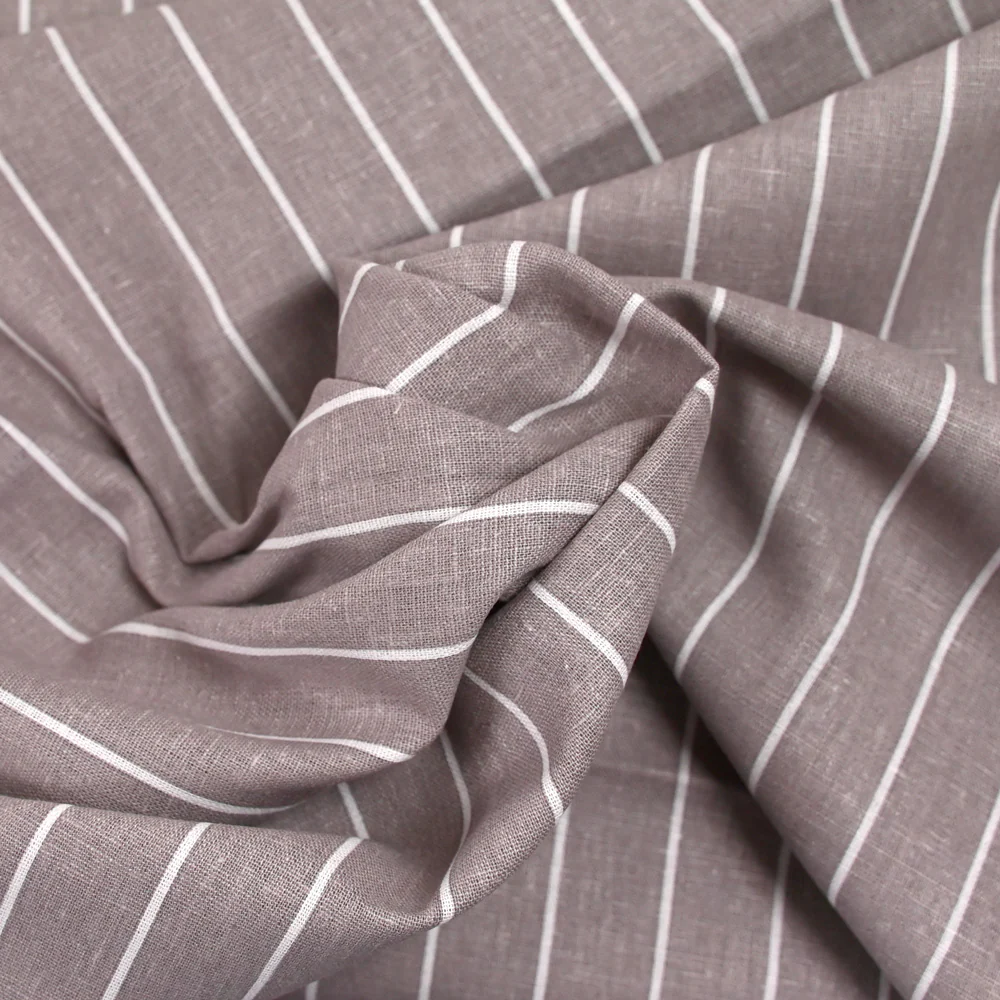 Lin viscose imprimé rayé fond taupe - Image 2