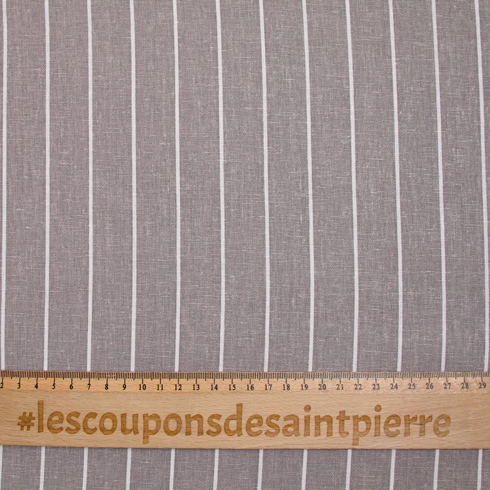 Lin viscose imprimé rayé fond taupe - Image 3