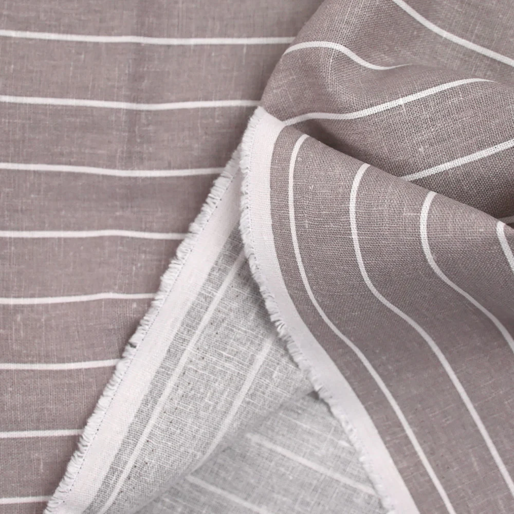 Lin viscose imprimé rayé fond taupe - Image 4