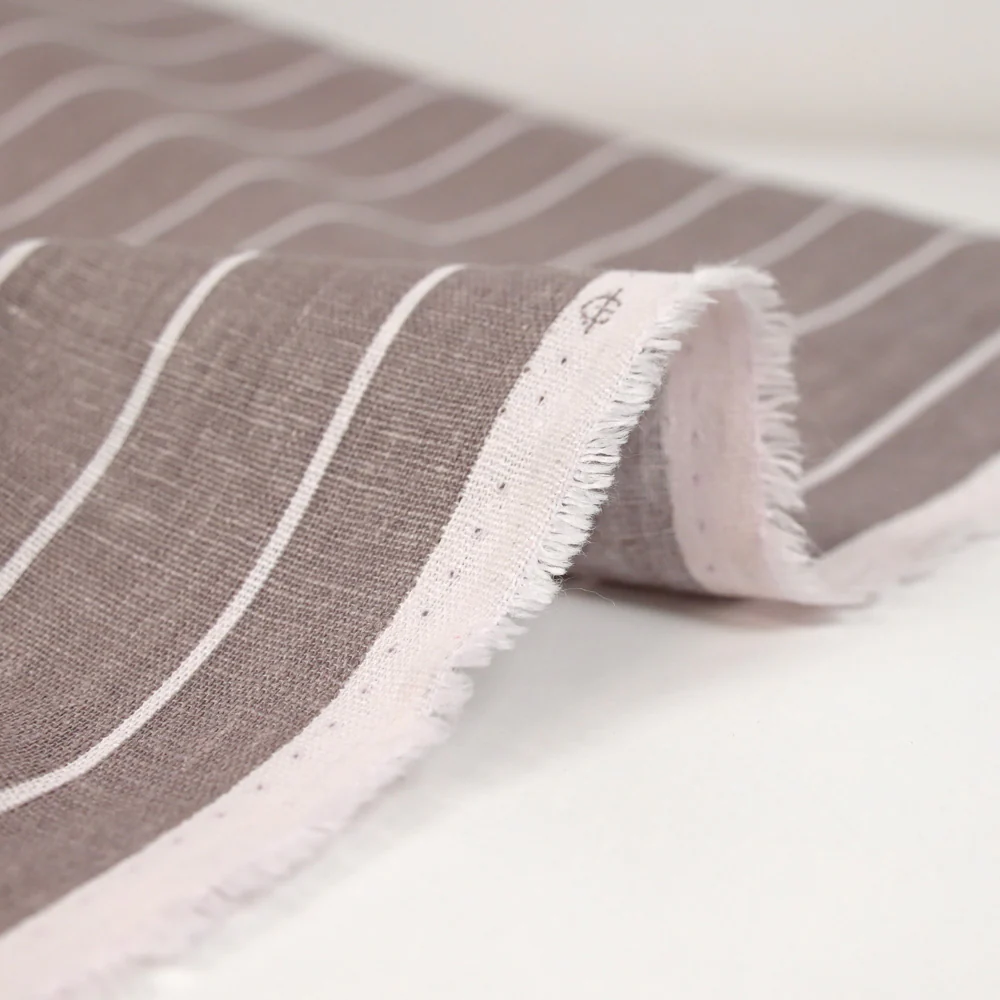 Lin viscose imprimé rayé fond taupe - Image 5