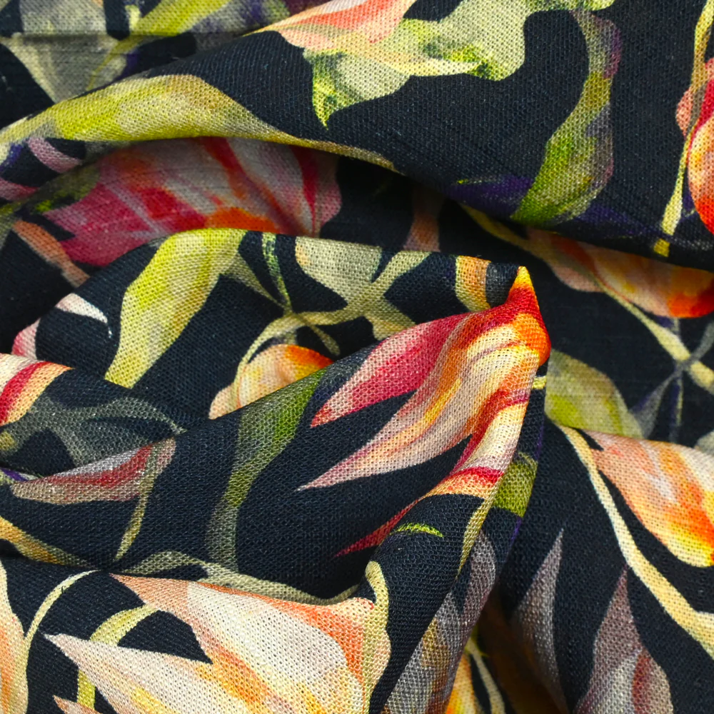 Lin viscose imprimé tulipe fond marine - Image 2