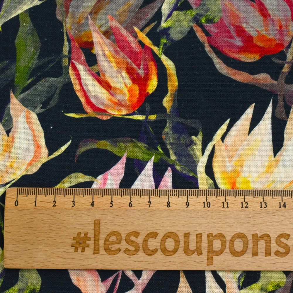 Lin viscose imprimé tulipe fond marine - Image 3