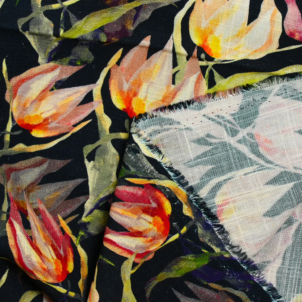 Lin viscose imprimé tulipe fond marine - Image 4