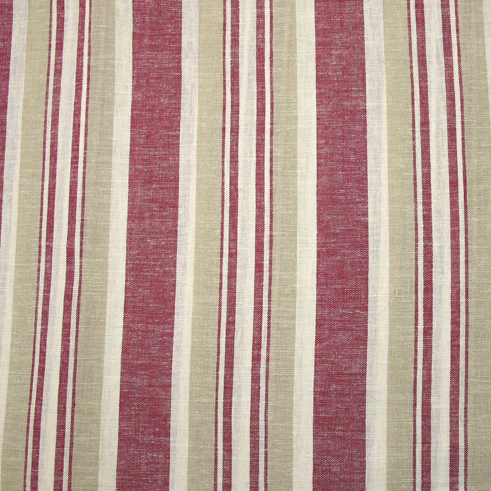 Lin viscose rayé cerise et grège fond blanc cassé - Image 4