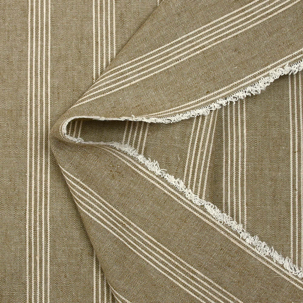 Lin viscose rayé Paula fond taupe - Image 6