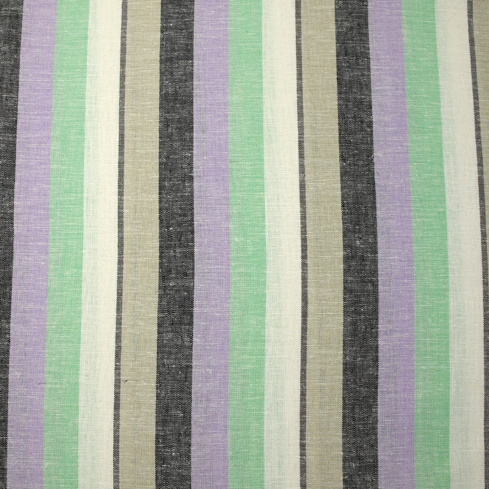 Lin viscose rayé vert d'eau, mauve et grège fond blanc cassé - Image 4