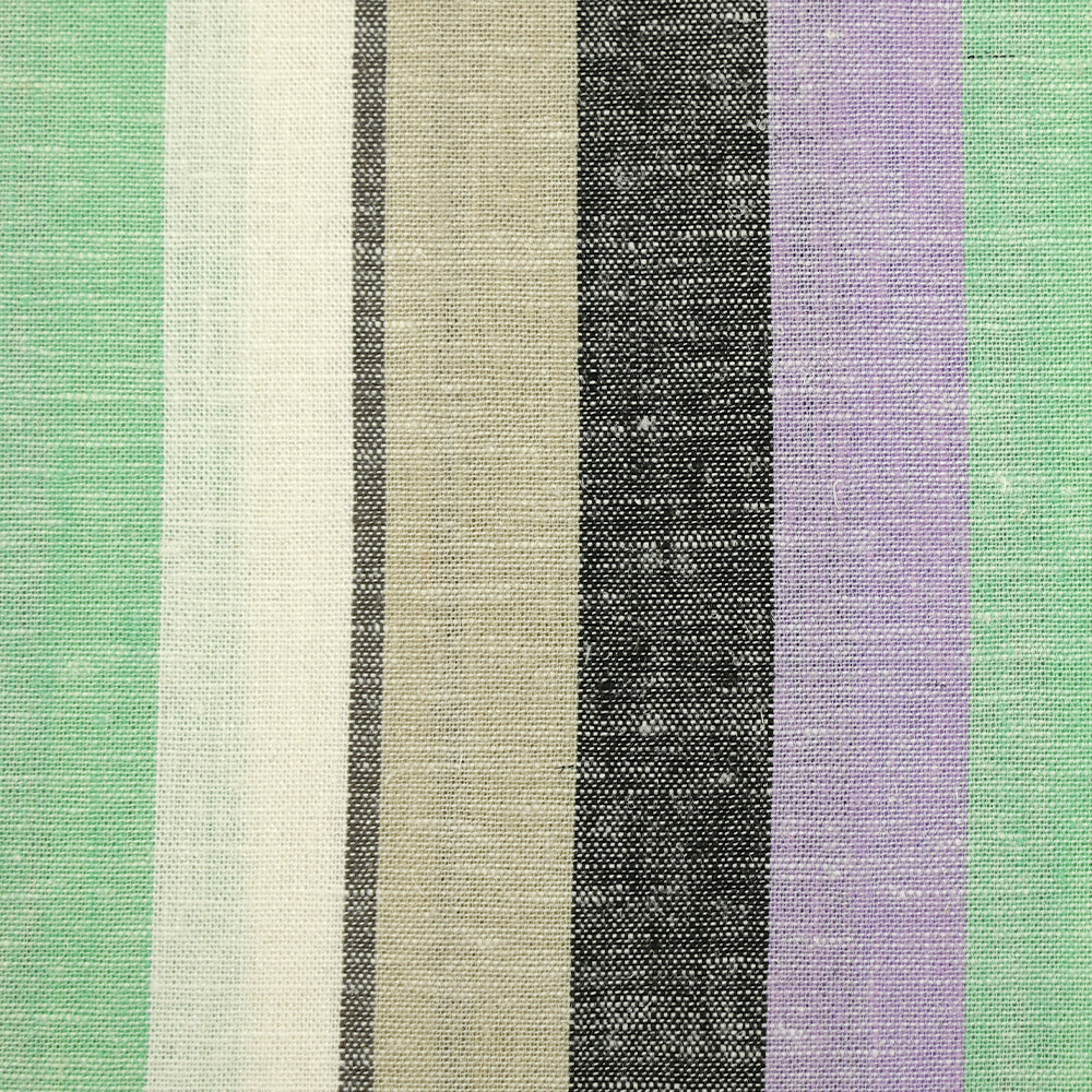 Lin viscose rayé vert d'eau, mauve et grège fond blanc cassé - Image 5