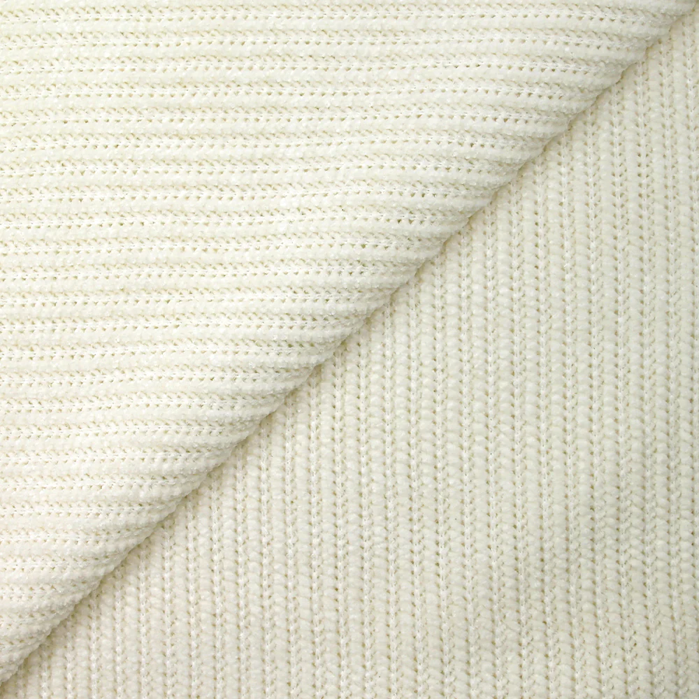 Maille chenille côtelée Anastasia blanc cassé
