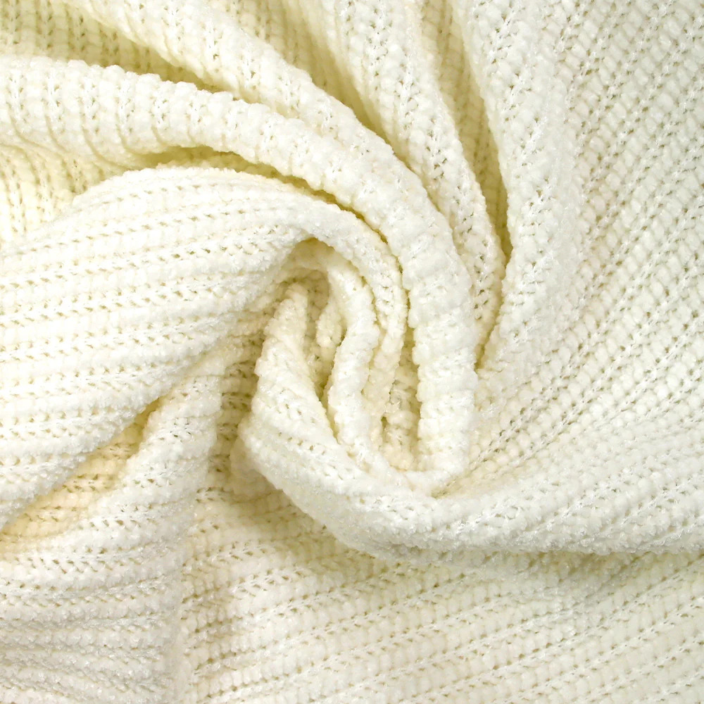 Maille chenille côtelée Anastasia blanc cassé - Image 2