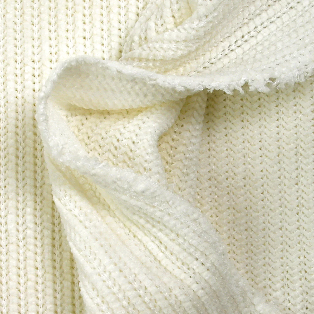 Maille chenille côtelée Anastasia blanc cassé - Image 6