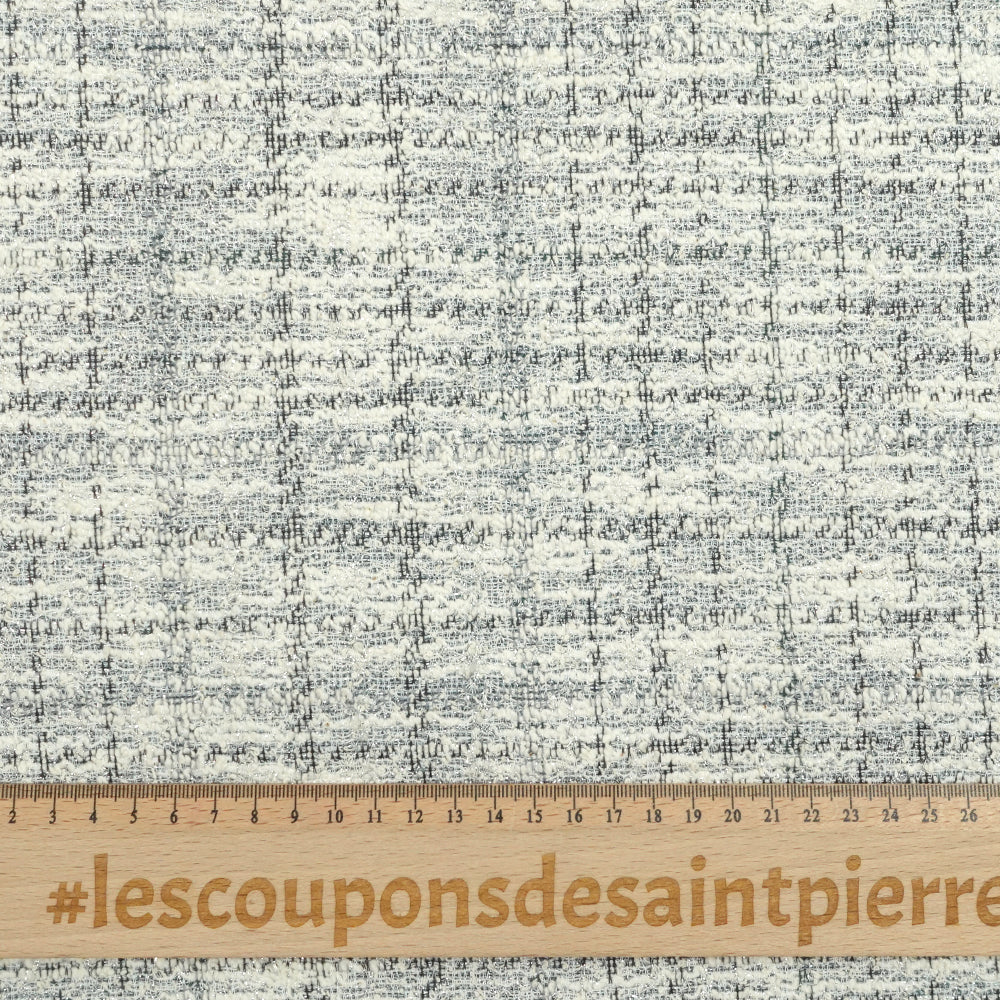 Maille Coco polycoton lurex carreaux gris, noir et vert fond blanc cassé - Image 3