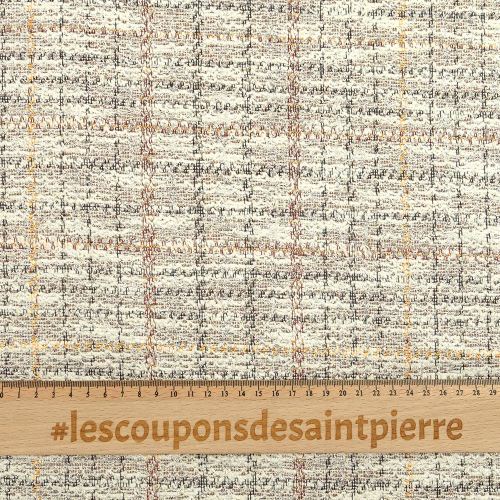 Maille Coco polycoton lurex carreaux rouge et jaune fond blanc cassé - Image 3