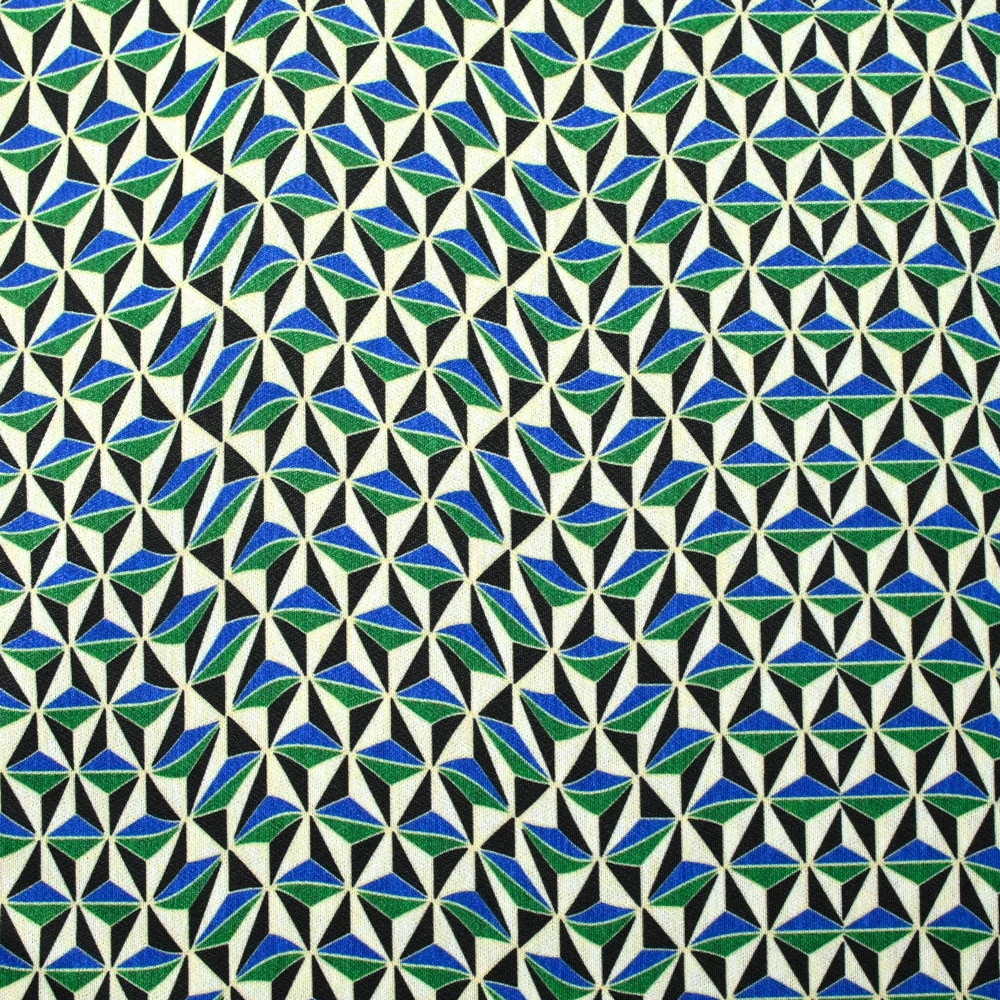 Maille crêpe imprimée vert et bleu graphique