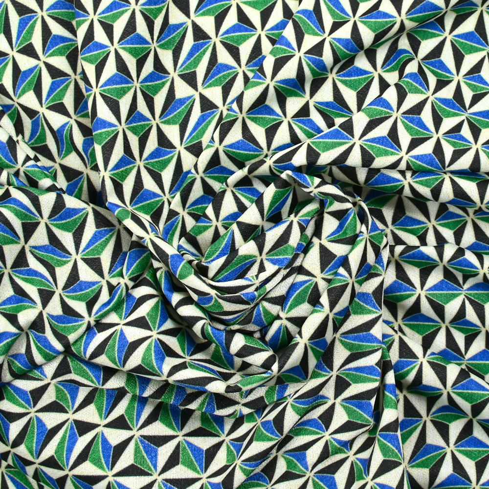 Maille crêpe imprimée vert et bleu graphique - Image 2