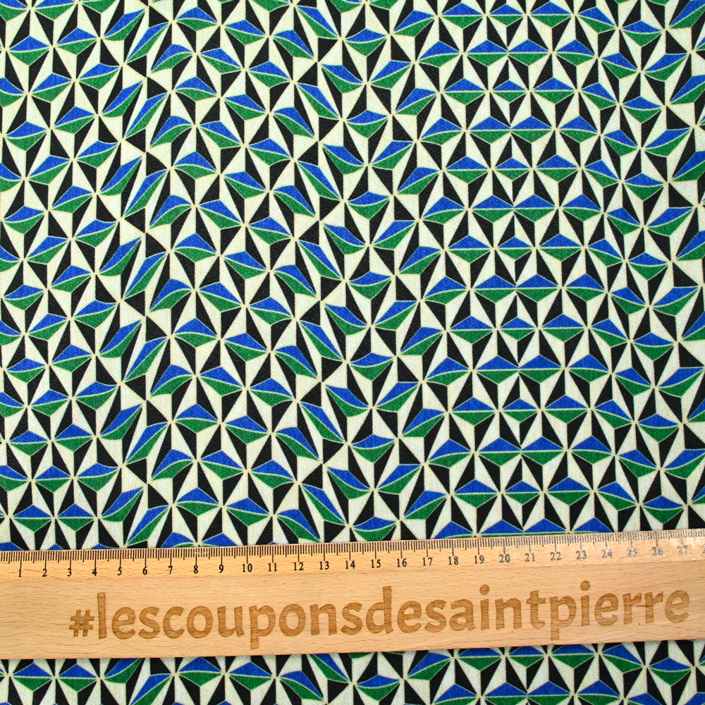 Maille crêpe imprimée vert et bleu graphique - Image 3