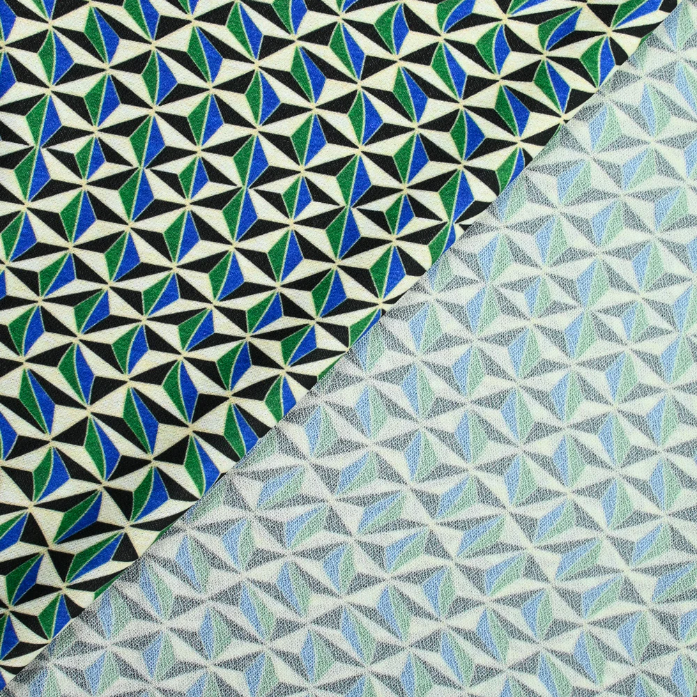 Maille crêpe imprimée vert et bleu graphique - Image 4