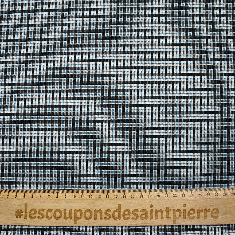 Maille Milano à carreaux bleu et noir fond blanc - Image 3