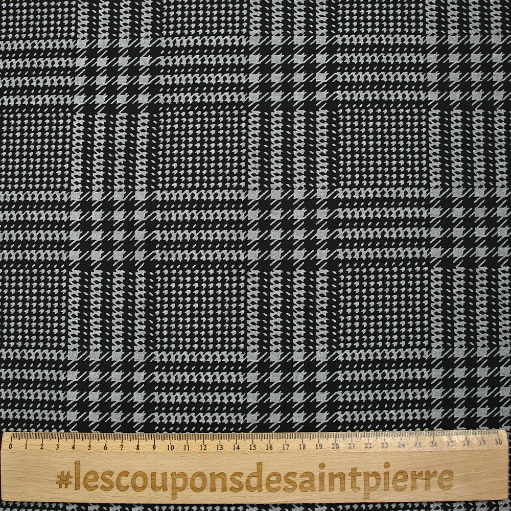 Maille Milano imprimée prince-de-galles gris fond noir - Image 3