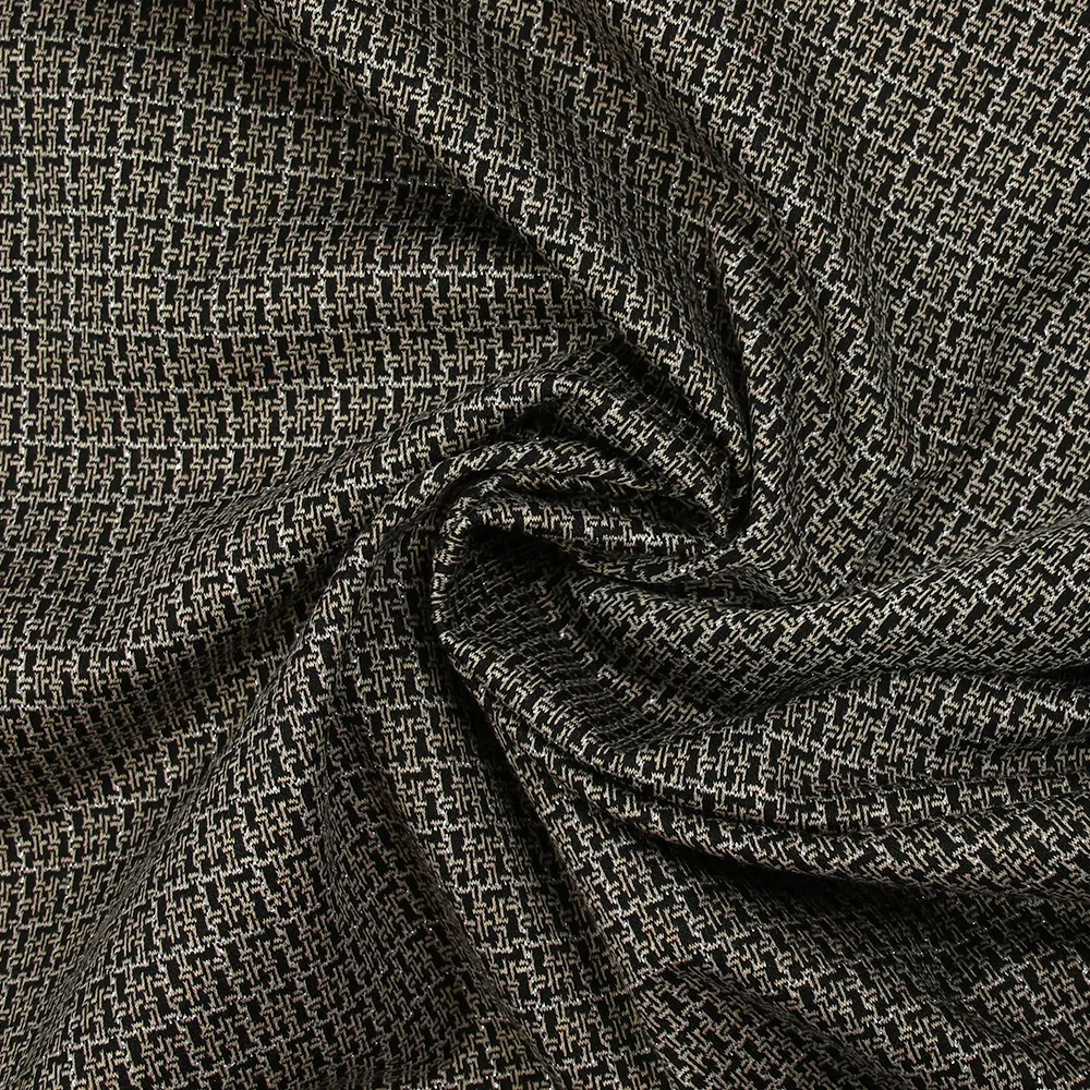 Maille Milano polyester Lurex chemin croisé beige et noir - Image 2