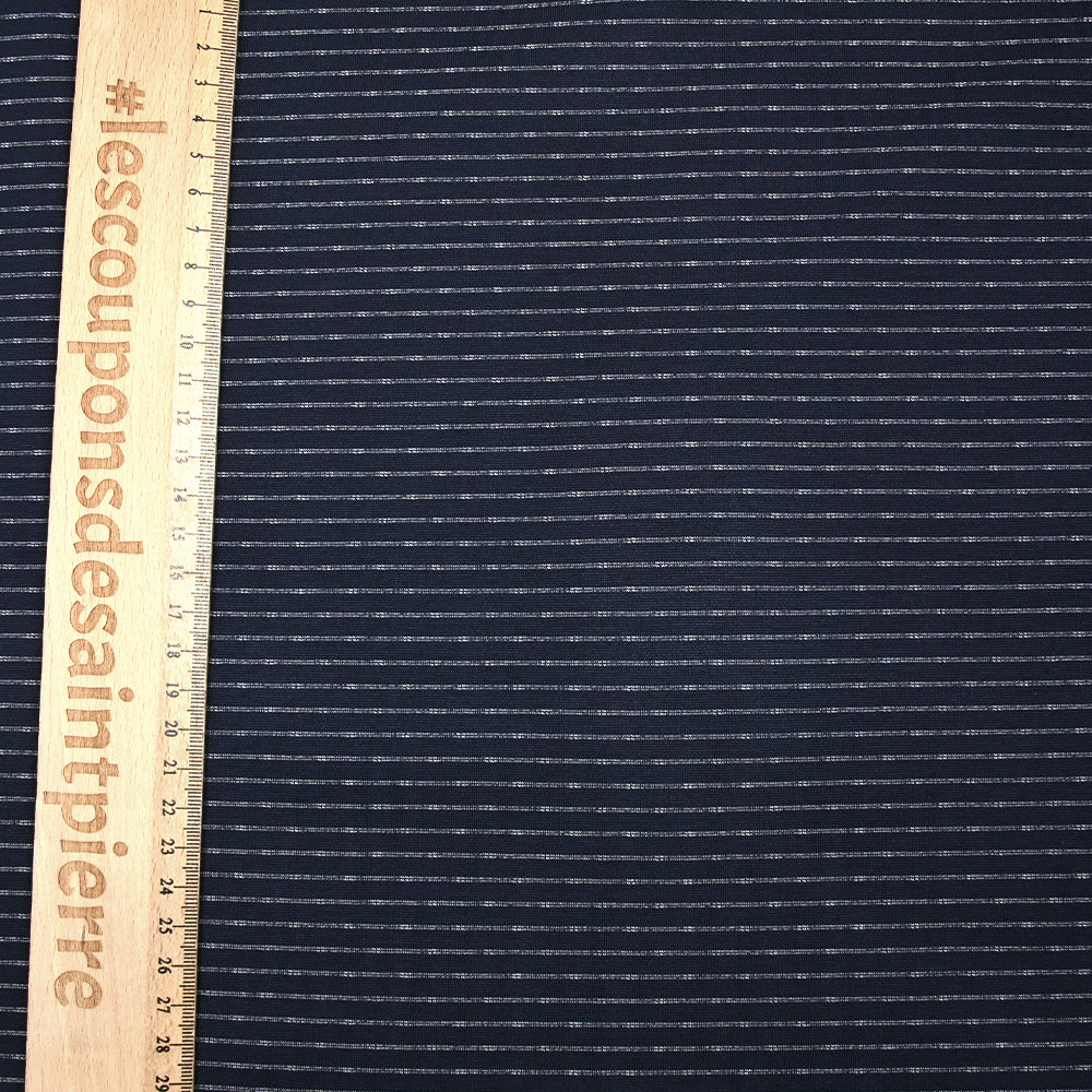 Maille Milano polyviscose double rayure fond marine - Image 3