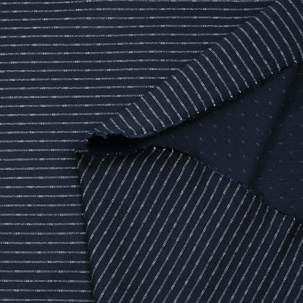 Maille Milano polyviscose double rayure fond marine - Image 6